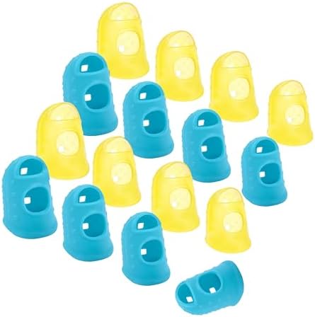 Wisdompro 16 Pcs Finger Tips, 4 Sizes Thimble Fingertip Grips -Aqua, Yellow