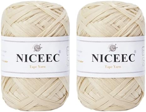 NICEEC 2 Skeins Soft Tape Yarn-Off-White