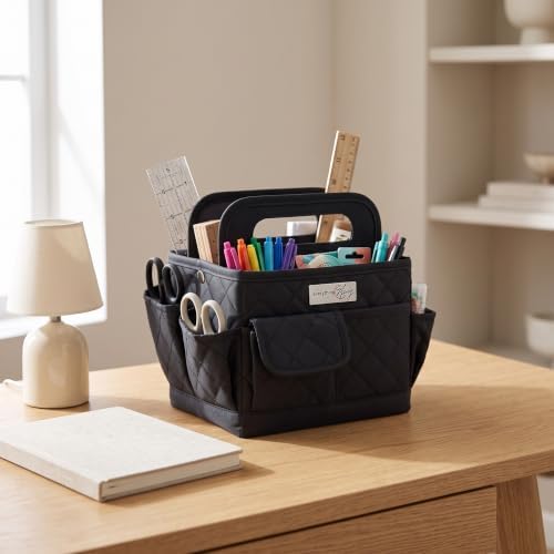 Everything Mary Desktop Tote Organizer – Black Quilted Craft Caddy – Portable Storage Bag for Scrapbooking, Sewing, Art Supplies & DIY Creative Tool Organization