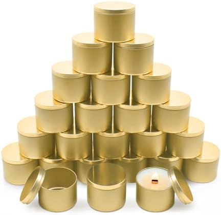 24-Pack 4oz Candle Tins with Lids, Metal Candle Jars for Candle Making, Empty Containers Vessels Bulk for Small Business & Beginners DIY Storage -Gold