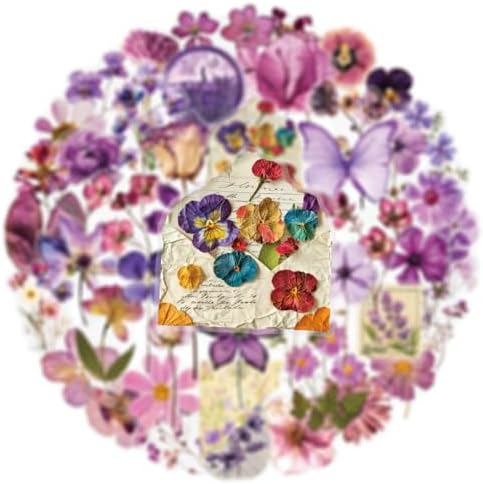50PCS Transparent Flora Scrapbook Stickers, Flower-D | Vintage Aesthetic Flowers, Vinyl Waterproof, For Scrapbooks Travel Journal, For Water Bottles Laptop Phone