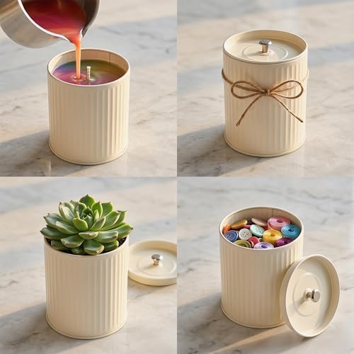 12-Pack 10oz Matte Cream White Candle Tins with Lids, Fluted Matte Finish DIY Candle Making Containers for Small Business and Beginners, Candle Jar Bulk for Scented Wax, Elegant Candle Gifting