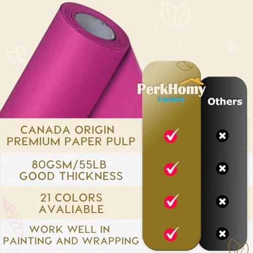 PerkHomy Rose Red Kraft Paper Roll 17.5" x 960" (80') for Gift Wrapping Bouquet Flower Art Painting Craft Writing Packaging Shipping 80GSM 55LB (Rose Red, 17.5" x 80')