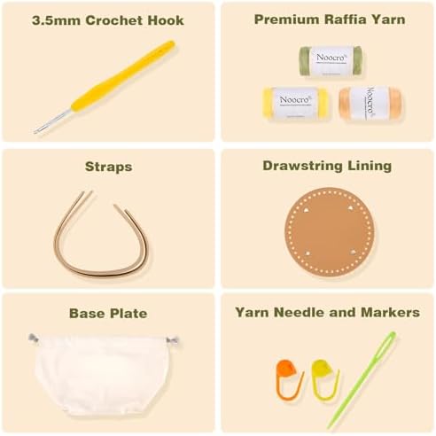 Noocro Crochet Kit for Intermediate or Advanced Level, Floral Raffia Bucket Bag, Purse, Step by Step Video Tutorial, Detailed Instruction Complete Kit Craft Supplies Holiday Gift (Meadow Bloom)