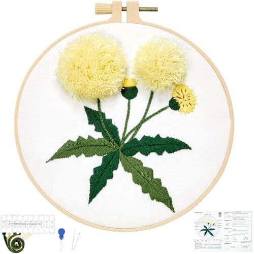Dandelion Flower Embroidery Kits for Beginners Adults, Hand Embroidery Starter Kits, Cross Stitch Kits for Beginners DIY Craft Kits for Adults Women, Entire Set of Embroidery Supplies & Video Tutorial