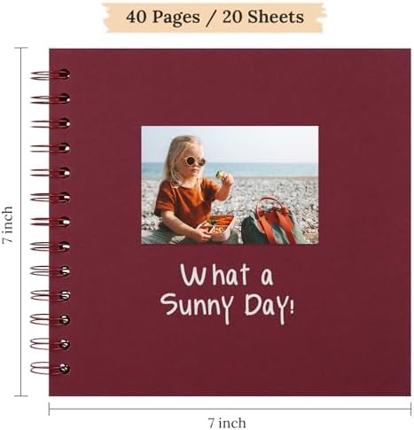 Scrapbook Photo Album 7"x7" 20 Sheets 40 Pages Hardcover Kraft Paper Khaki