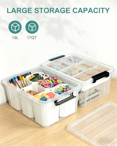 AREYZIN 17QT Clear Storage Bins with Lids & Dividers for Crafts
