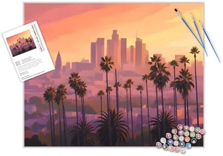 Los Angeles View Paint by Number Kits, California Cityscape Paint by Numbers for Adults, Palm Trees Modern Canvas Paintings, Travel Scenery Acrylic Painting for Home Decor(16×20inch, Unframe)