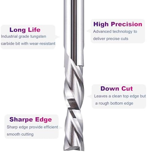 SpeTool Spiral Router Bits Down Cut 1/4 inch Cutting Diameter, 1/4 inch Shank Solid Carbide CNC Bits End Mill for Wood Cut Carving Engraver