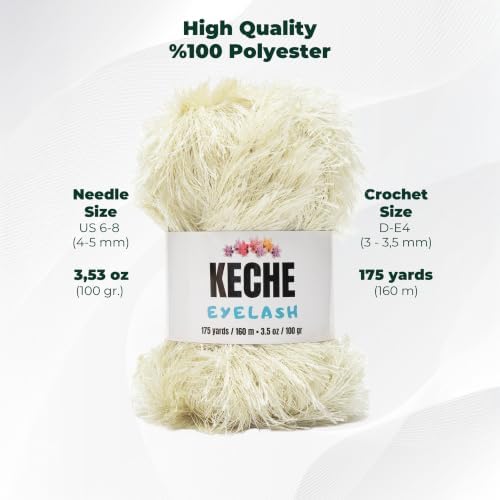 Eyelash Fun Fur Yarn - Premium Soft Crochet Yarn DIY Hand Knitting 100% Polyester 175 Yds 3.53 Oz (Pack of 3) - Ivory
