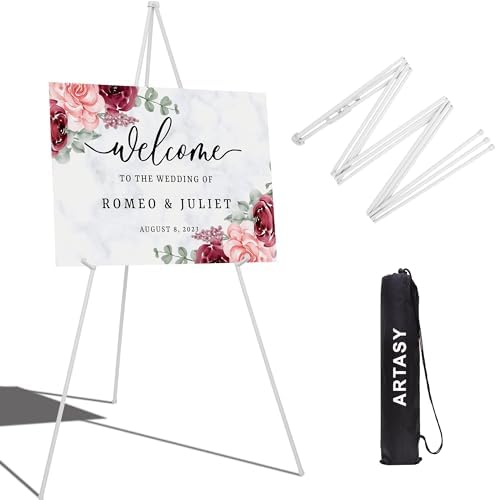 ARTASY 63" Easel Stand for Wedding Signs, White, 1 Pack with Carry Bag