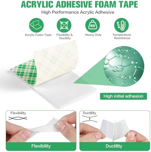 Double Sided Foam Tape Pads, 48Pcs Double Coated Pre-Cut Rectangles Mounting, 2mm Thick Heavy Duty White Polyurethane Foam with High Tack Adhesive for Crafts, Home, Outdoor Signs& Car (50x30mm)