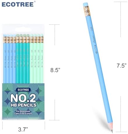 ECOTREE Pre-Sharpened #2 Pastel Pencils, Back to School Supplies, 24 Count