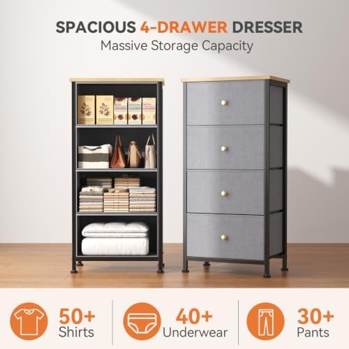 Sweetcrispy Dresser for Bedroom, 4 Drawer Storage Cabinet, Tall Nightstand