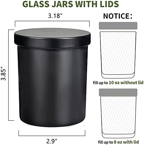 SUPMIND 10oz Matte Black Glass Candle Jars with Lid,12pcs for Candle Making