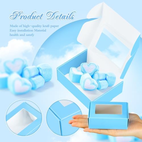 Zonon 60 Pcs Soap Boxes for Homemade Packaging, Mini Kraft Boxes with Window for Bakery Candy Soap Making Gift Packaging, 3.7x2.6x1.4 Inch (Blue)