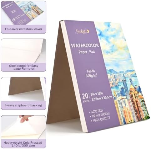 Suokata Watercolor Book, 9"x 12", 300 GSM Cold Press Texture Surface Paper