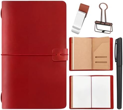 Thenshop Leather Travel Notebook 3 Inserts,Red,A6 Size