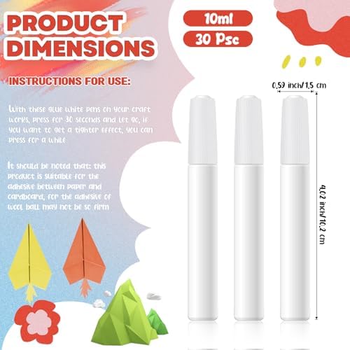 MotiMind 30 White Tacky Glue Pens Quick Dry, Mini Glue Bottles Bulk,White