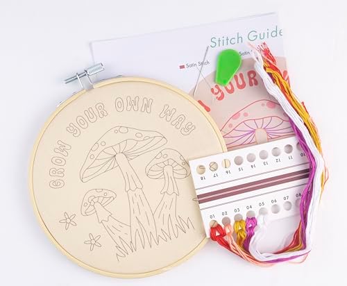 FUNATIC Grow Your Own Way Funny Mushroom Themed Embroidery Kit for Adults