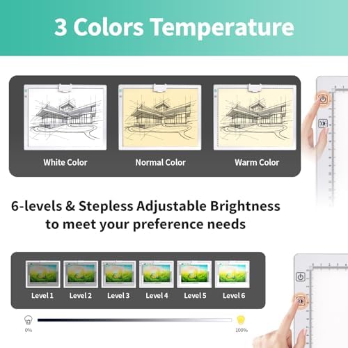 A3 Light Pad for Diamond Painting - Rechargeable Tracing Light Box with Stand, 3 Colours Stepless Dimmable 6 Levels Brightness Light Board, Battery Powered Portable Light Pad for Weeding Vinyl(White)