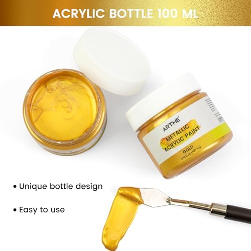 Artme Acrylic Paint Metallic Gold, 100ml Gold Leaf Paint for Art Painting, Hand-crafts, Non-Toxic, Non-Fading Gold Paints Ideal for Canvas, Wood, Fabric, Ceramic, Stone Craft Supplies