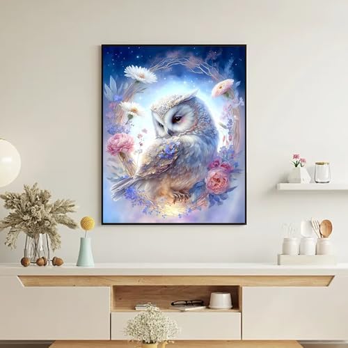 VeGuude Diamond Art Kits for Adults, Full Drill Owl Diamond Painting Kits for Beginners, DIY Full Rhinestone 5D Flower Diamond dots (Gemstone Craft), Home Wall Decoration (12x16 inch)