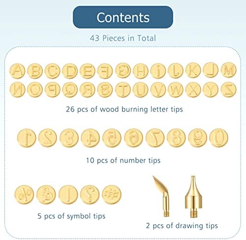 Lothee 43 Pcs Wood Burning Tips Kit, Wood Burning Letters Numbers Alphabet Stamps Stencils Templates for Stippling Embossing Branding Crafts Personalization Tools Gift for Dad(Alphanumeric)