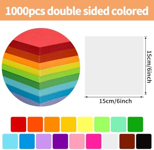 Praisebank White Origami Paper, 1000pcs 6x6 inch, Double Sided Color, Origami Kit with Guide instruction for Crafts