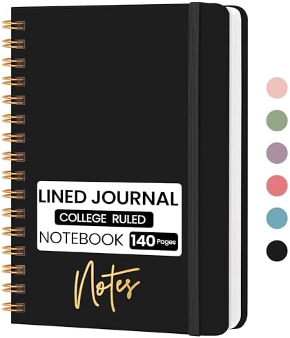 Lined Spiral Journal Notebook, A5 College Ruled Notebook for Note-Taking
