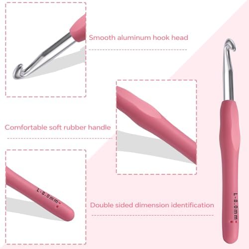 8mm Crochet Hook, Ergonomic Crochet Hook, Smooth and Extra Long  Knitting Needles, with Soft Rubber Ergonomic Handle and Aluminum Tip, Perfect Beginner and Arthritic Crochet Hooks (8 mm)