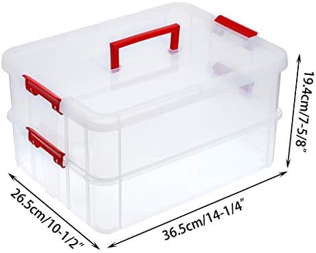 BTSKY 2 Layer Stack & Carry Box, Plastic Multipurpose Portable Storage Container Box Handled Organizer Storage Box for Organizing Stationery, Sewing, Art Craft, Jewelry and Beauty Supplies(Red)