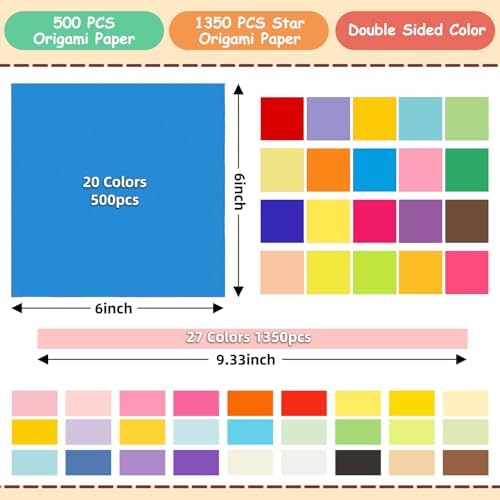 hapray 500 Colored Origami Paper 6x6 & 1350 Star Origami, Crafts for Kids