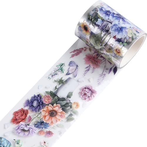 Sitsink Journaling Scrapbook PET Tapes - Floral Scrapbooking Junk Journal Supplies, Flower Decorative Tapes for Art Crafts, Aesthetic Washi Tapes Scrapbooking Supplies, Floral Journaling Tapes