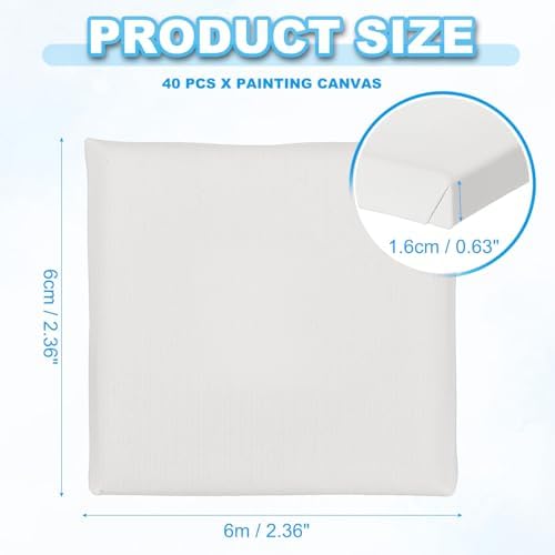 PATIKIL Canvas for Painting, 40 Pack 2.4x2.4 Blank Cotton Canvas Acrylic Drawing Board Oil Paint Set Art Supplies for Watercolor Oil Acrylic Gouache Tempera