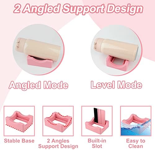 Silicone Cup Cradle for Tumblers,Tumbler Holder for Crafts with Built-in Slot and Felt Edge Squeegee,Small Cup Cradle Use to Apply Vinyl Decals,Anti-Skidding Tumbler Stand Cup Holder(Pink)