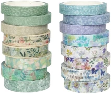 Floral Washi Tape 16 Rolls,Flower Spring Decorative Paper Sticker