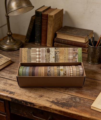 Vintage Brown Thin Washi Tape Set 20 Rolls, 7mm Narrow Kraft Paper Decorative Tape for Journaling Planner Bullet Journal, Neutral Earth Tone Fine Line Tape for Border Detailing, Art Supplies