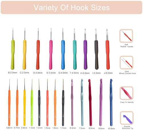 SHAXANO Crochet Hooks Kit with Case, 95-Piece, Ergonomic Crochet Needles Weave Yarn Kits DIY Hand Knitting Art Tools for Beginners and Experienced Crochet Lovers