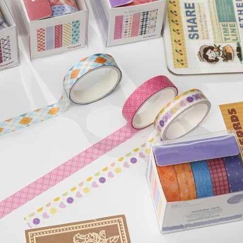YUBBAEX 20 Rolls Cute Washi Tape Set Kawaii Basic Patterns Masking Decorative Tapes for Arts, DIY Crafts, Journals, Planners, Scrapbooking, Wrapping (Pink & Purple)