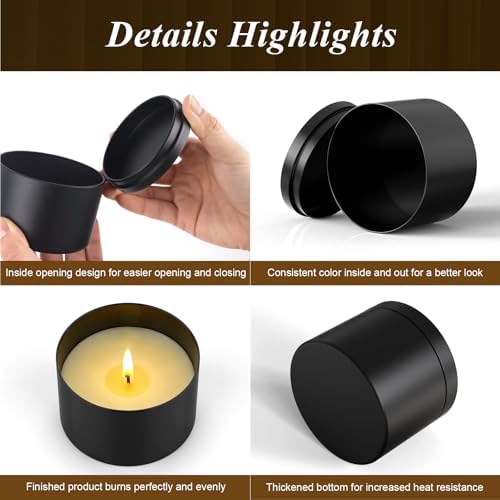 PCREGPAE 8OZ Black Candle Tins Cans with Lids and Wicks for Making Candles