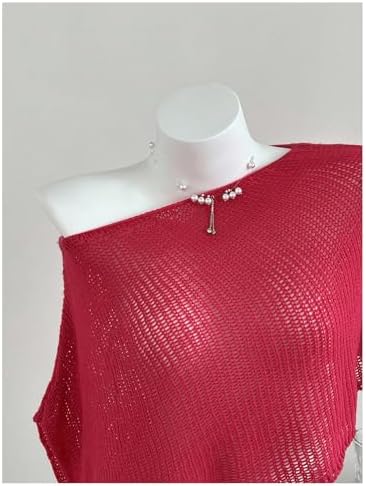 Milumia Women's Sheer Poncho Top Crochet Asymmetrical Off Shoulder Split Knit Top Swimsuit Coverup