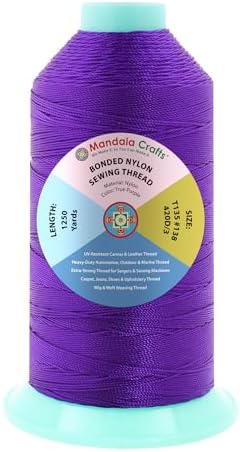 Mandala Crafts Size 138 420D T135 True Purple Bonded Nylon Thread, 1250 YDs