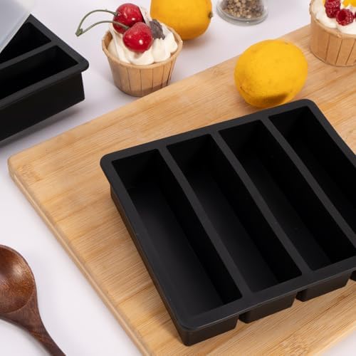 2PCS Silicone Butter Mold Tray with Lid, Non-Stick Butter Maker, Fits Standard Butter Size, Ideal for Butter, Soap Bars, Energy Bars, and Cakes (Black)