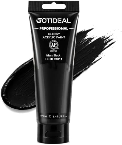 GOTIDEAL Black Acrylic Paint, Mars Black Paint (250ml / 8.45oz) Tube
