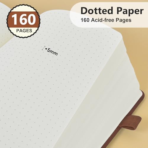 Dotted Journal 5.9"×8.5", 160 Pages Dot Grid Notebook, Bullet Journaling | Hardcover Leather Journal for Women & Men,100 Gsm Thick Paper,Medium Size, Dotted notebook for Work, School, Travel Writing