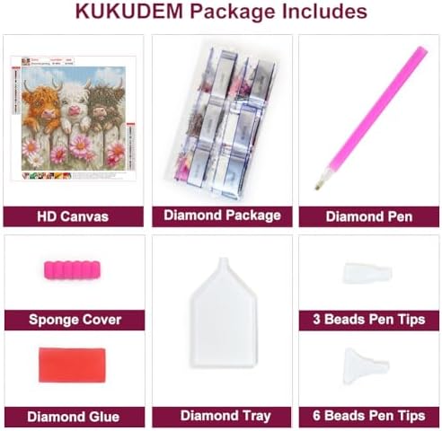 KUKUDEM Cow Diamond Art Painting Kits for Adults Beginners, 12x12inch