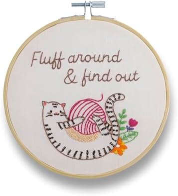 FUNATIC Fluff Around and Find Out Funny Cat Embroidery Kit for Adults