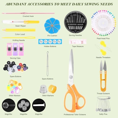 Goeveo Sewing Kit for Adults, 198pcs Newly Upgraded Needle and Thread Kit Gifts for Mom Grandma Friend, Sewing Accessories with Case Portable for Home, Work, Travel, Emergency (198pcs Sewing Supplies)