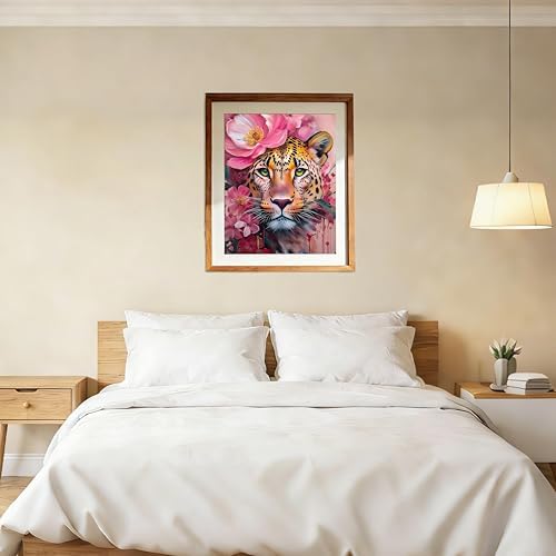AuraDraw Cheetah Paint by Numbers - Leopard Paint by Number Kit for Adults Beginners, DIY Pink Painting Art Craft on Canvas for Home Decor 16x20 Inch